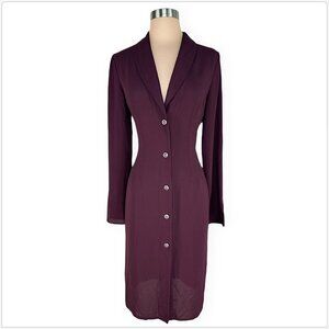 Mark Wong Nark Vintage Y2K Snap Front Fitted Coat Shirt Dress Oxblood Plum M